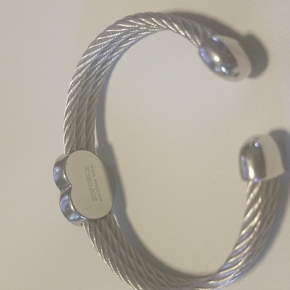 Women's Edforce Stainless Steel Rope Cuff Bracelet with Heart; Silver; O/S - Picture 5 of 8
